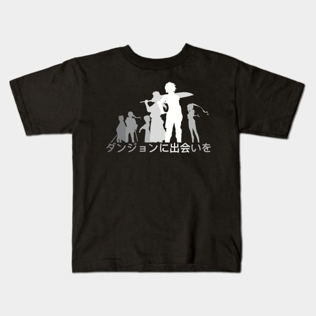 Danmachi Anime Season 4 Hestia Familia Member with Japanese Kanji in White Silhouette Kids T-Shirt by Animangapoi